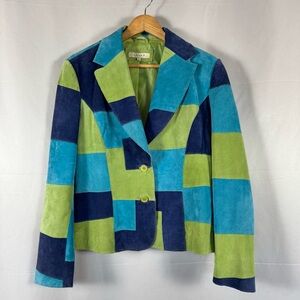 Sorbe Vintage Genuine Suede Patchwork Color Block Blazer Coat Boho Hippie Fun M